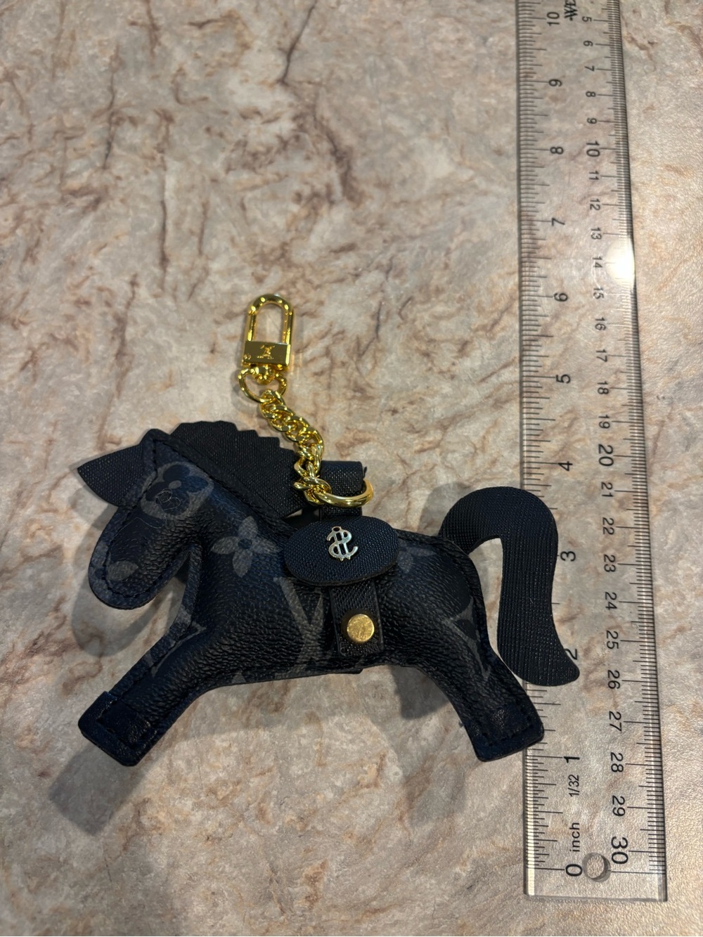 Black Horse Charm Keychain with Gold Hardware